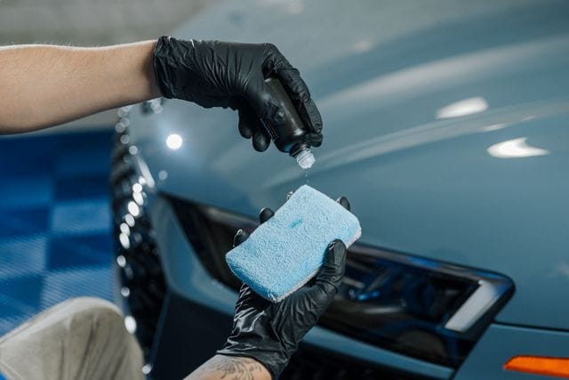 Ceramic coating sponge application on car paint
